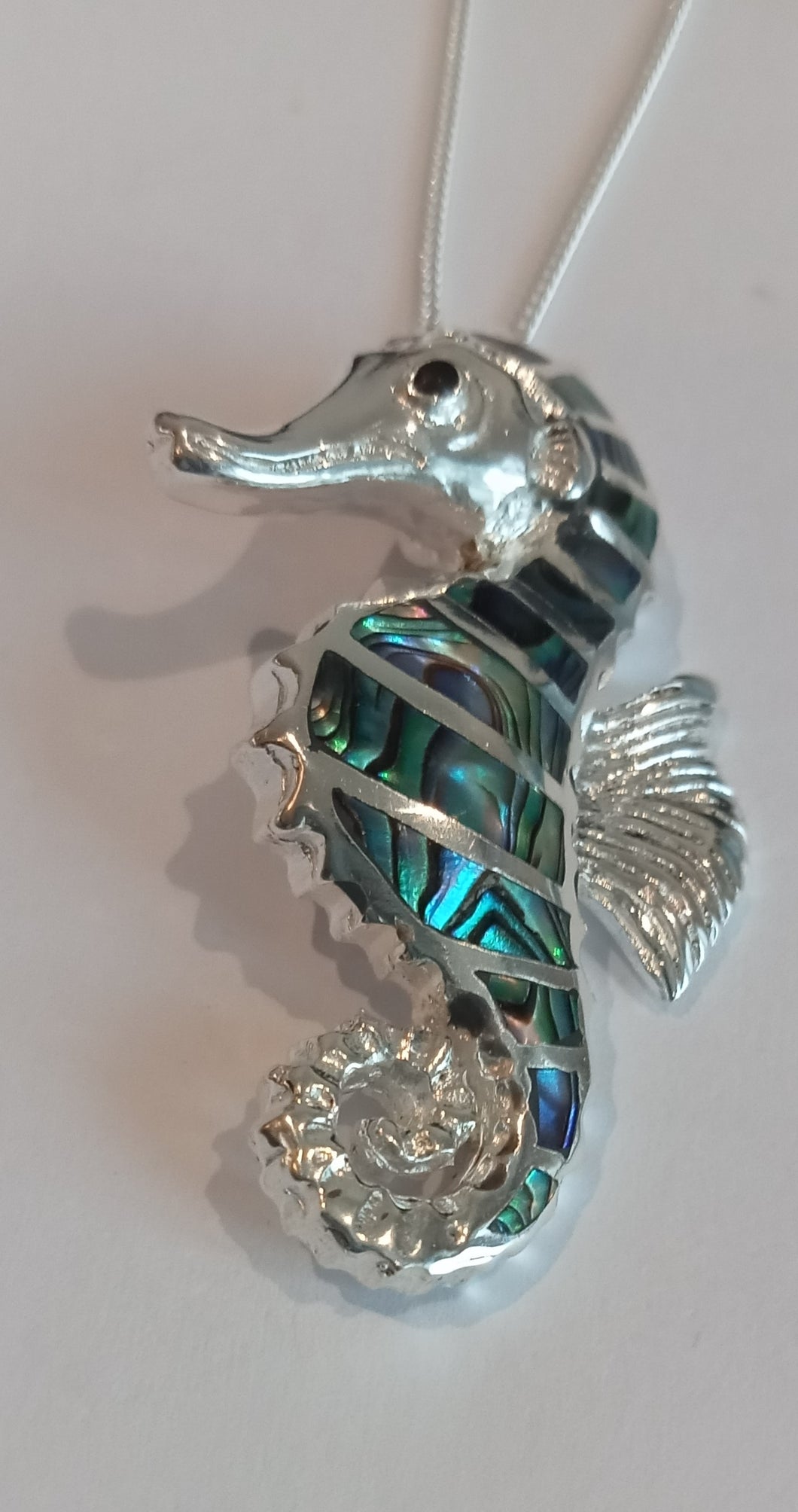 Small Seahorse of abalone shell and silver pendant