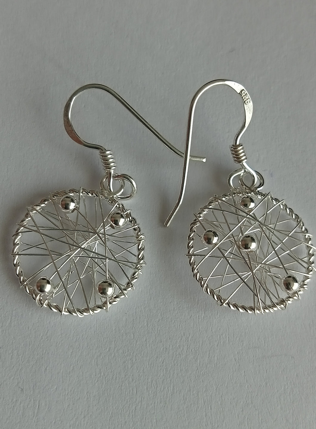 Pair of Wire Webbed Earrings decorated with Silver Balls