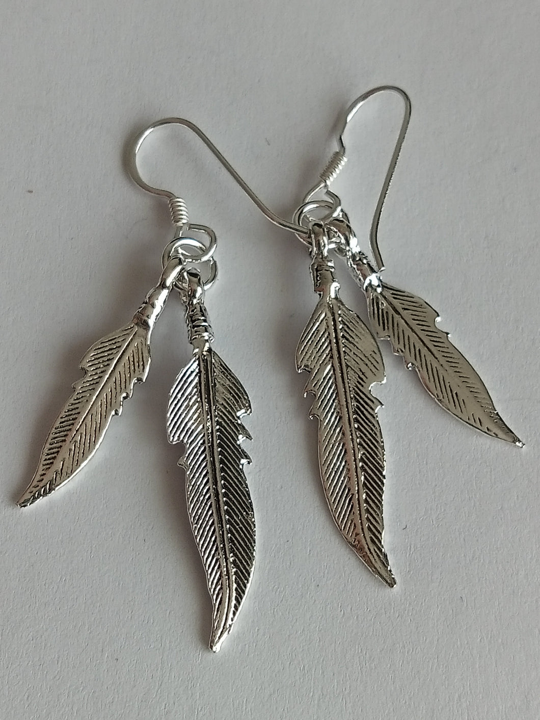 Two Pairs of Silver Feather Earrings