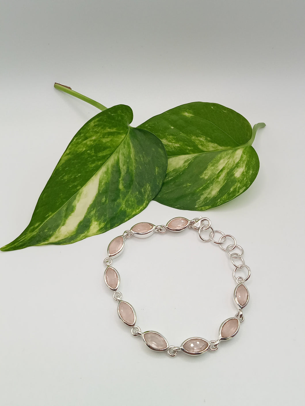 Silver with Rose Quartz Stone Bracelet