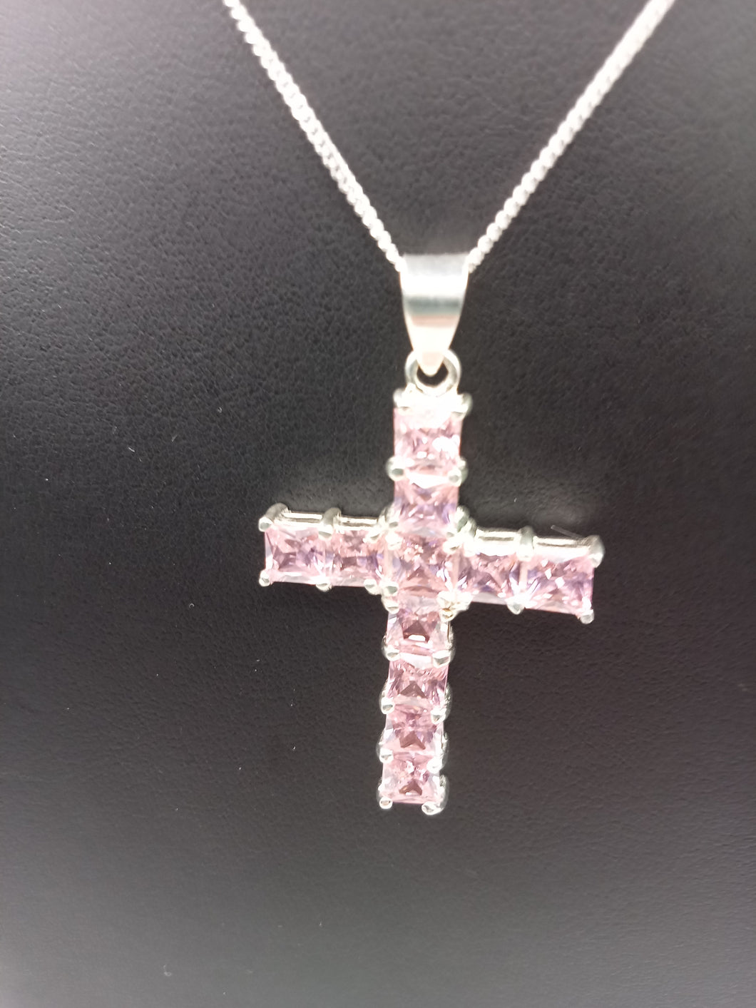Pink Encrusted Crystal Cross Pendant