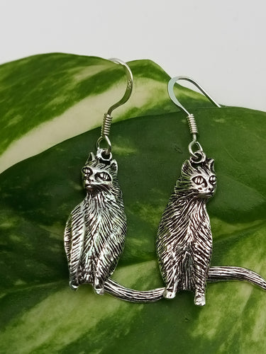 Silver Long Tailed Cat Earrings